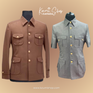 Veste militaire homme marron et gris avec poches et boutons dorés – Koumi Shop Canada