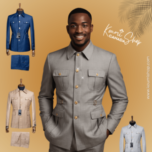 Veste politique homme gris clair avec boutons dorés – Kourni Shop Canada