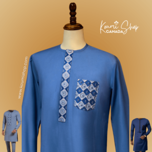 Kaftan Bleu – Élégance Graphique - Koumi Shop Canada