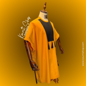 Boubou homme orange avec panneau noir et pompons – Kaumi Shop Canada