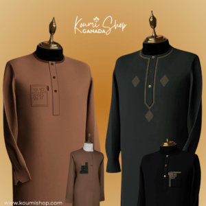 Kaftans homme noir et marron avec broderies géométriques – Koumi Shop Canada