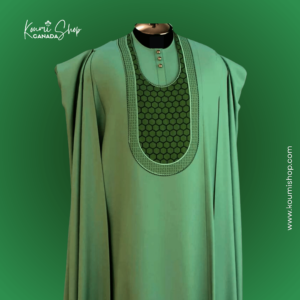 Boubou homme vert avec col noir et broderie hexagonale – Kaumi Shop Canada